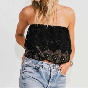 JEN'S PIRATE BOOTY cha cha Tube Top in Black Lace. Size XS